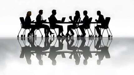 Canvas Print - Silhouettes of a group of people in a meeting.