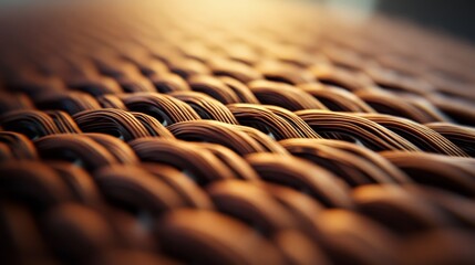 Close-up of Interwoven Fibers A Detailed Texture of Synthetic Material with Warm Lighting