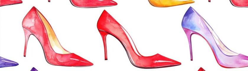 A stylish collection of colorful high heels, perfect for fashion enthusiasts and shoe lovers seeking vibrant designs.