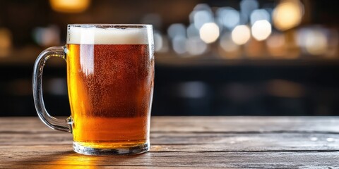 Refreshing Beer in a Glass on Wooden Table