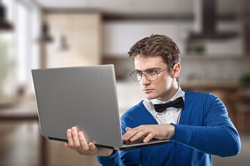 Poster - Handsome man use laptop computer