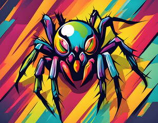 Wall Mural - colorful spider head with cool isolated pop art style background