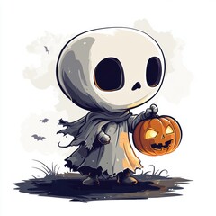 Cute ghost and pumpkin. Halloween decoration element.