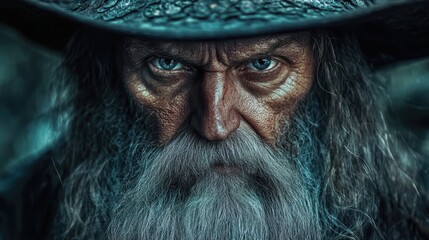 portrait of a wizard with hat and robe.