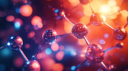 Poster - Abstract 3D rendering of a molecular structure with glowing orbs and a blurred background.