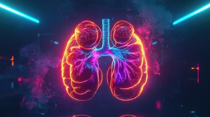 Poster - Neon Glow of Detailed Organs in Abstract Style