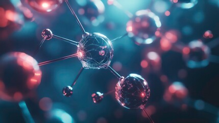 Poster - Abstract 3D rendering of a molecular structure with glowing spheres and a blurred background.