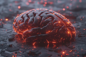 A human brain with interconnected circuits and glowing lines.