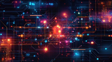Poster - Vibrant Digital Technology Abstract Circuit Wallpaper