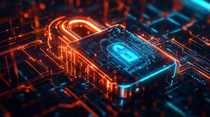 Poster - A glowing padlock sits on a circuit board, symbolizing digital security.