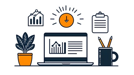 Poster - Thin line icon set that showcases various productivity themes such as service management and performance tracking to enhance workflow optimization and business efficiency