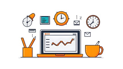 Aufkleber - Set of thin line icons representing productivity themes such as service management and performance tracking for efficient business and enterprise level management