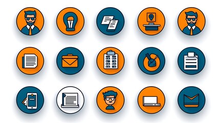 Fototapete - Collection of thin line icons focusing on productivity organization project achievement and process improvement in the office business and corporate environments