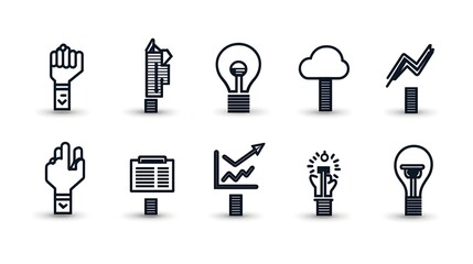 Aufkleber - Thin line icons showcasing productivity process efficiency growth charts and organizational performance metrics  Minimalist clean design suitable for business management and data visualization