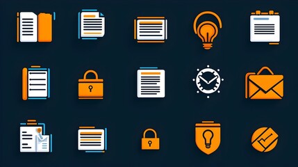 Aufkleber - of thin line style icons depicting key productivity elements like industrial process optimization and time efficiency  This image showcases a minimalist