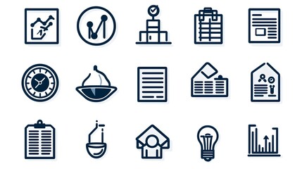 Poster - Precision productivity icons in a thin line style illustrating key elements of industrial process optimization and time efficiency for business management and workflow transformation