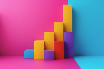 Poster - Bold and colorful bar graph, minimalist style, side view, clear and vibrant visual representation.