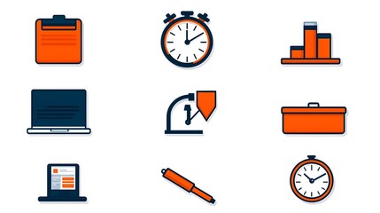 Aufkleber - Set of minimalist thin line icons representing various productivity efficiency and time focused project management concepts and tools  Includes icons for service optimization workflow management