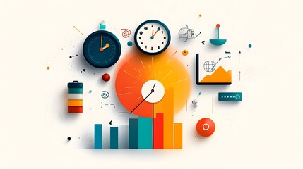 Aufkleber - Set of thin line icons representing various productivity efficiency and time management elements such as growth graphs data analytics business planning teamwork workflow optimization