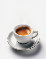 Wall Mural - Aromatic Espresso: Steaming cup of rich coffee on a white saucer, perfect morning brew.