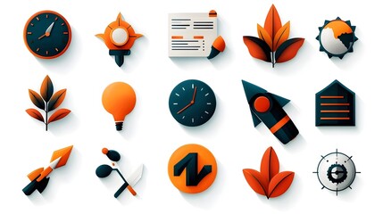 Fototapete - Comprehensive icon set designed to visualize and enhance productivity efficiency and performance management across various business and digital workflow systems