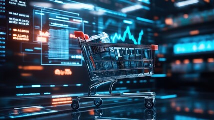 Aufkleber - Shopping Cart Filled With Technology Against a Digital Background