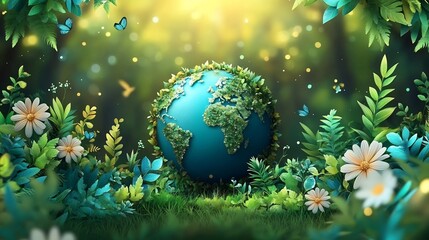 Poster - Celebrate World Environment Day a beautifully illustrated globe radiating colors of life and framed by lush greenery emphasizing ecofriendly practices and the importance of protecting our Earth