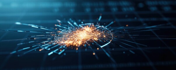 Poster - A vibrant explosion of light particles against a dark, digital background, illustrating a dynamic and energetic concept in technology or science.