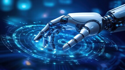 Leinwandbilder - Robotic Hand Interacting with a Digital Interface