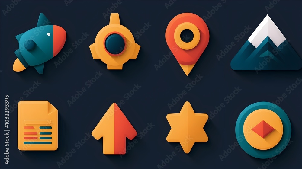 Vibrant and dynamic icon set showcasing a range of cutting edge digital ...