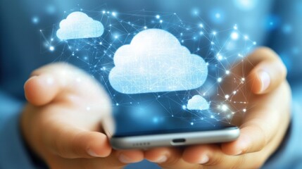 Aufkleber - Hand Holding Smartphone with Cloud Computing Symbol and Network Connections