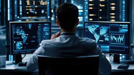 Aufkleber - A Man Working at a Computer in a Server Room