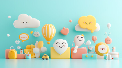 Minimalist emoji icons, flat visual symbols in vibrant colors, 3D illustration