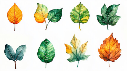 Wall Mural - beautiful watercolor autumn leaves collection with vibrant shades of orange, red, and yellow. perfec