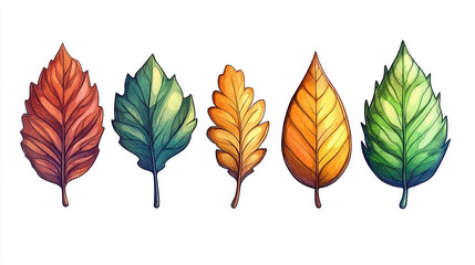 Wall Mural - beautiful watercolor autumn leaves collection with vibrant shades of orange, red, and yellow. perfec