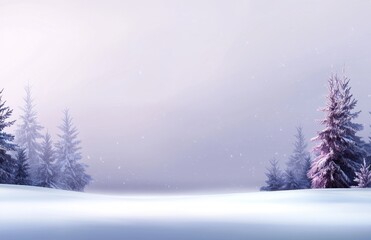Poster - Greeting background with copy space for the holidays. Beautiful winter landscape with snow-covered trees.