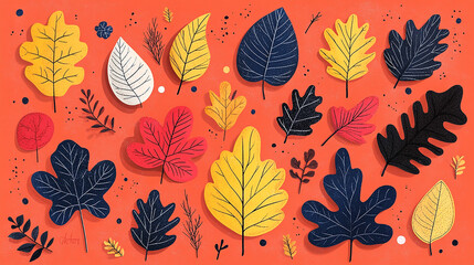 Wall Mural - beautiful watercolor autumn leaves collection with vibrant shades of orange, red, and yellow. perfec