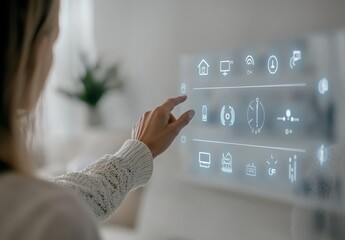 Wall Mural - A young woman using smart home automation