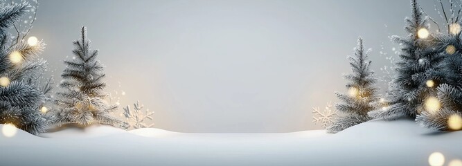 Aufkleber - Widescreen frame backdrop. New year Winter art design, Christmas scene wide screen holiday border. Xmas tree with snow decorated with garland lights.