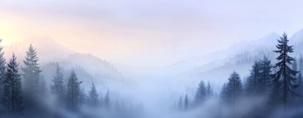 Aufkleber - The winter forest is illuminated by the sun in this abstract landscape.