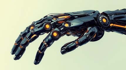 Aufkleber - A Black and Orange Robotic Hand with Glowing Lights