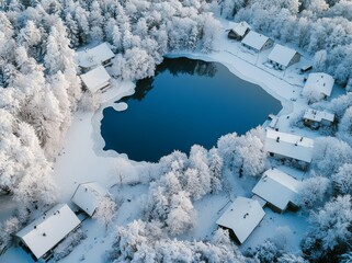 Poster - Russian village settlement in winter, a sunny drone shot over the Russian countryside near Saint-Petersburg