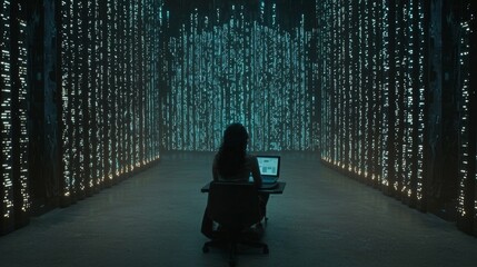 Aufkleber - Data Center IT Specialist using a tablet computer and turning augmented VFX visualizations onto cloud servers. System Engineer employed by a cyber data security firm.