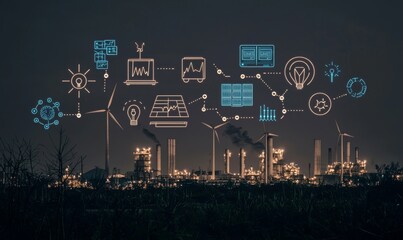 Aufkleber - A three-dimensional scene with a smart device used for production business, control, or automation using IoT data from the industrial world. 5G network infrastructure infrastructure for manufacturing