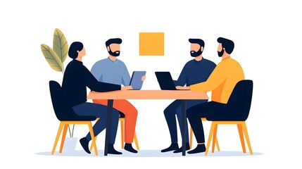 Leinwandbilder - Isometric view of a digital marketing team collaborating in a modern open workspace  The image showcases the collaborative environment with desks chairs laptops and other office equipment