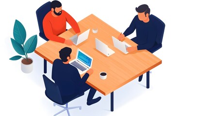 Aufkleber - Isometric view of a dynamic digital marketing team collaborating and brainstorming innovative strategies in a contemporary open office workspace