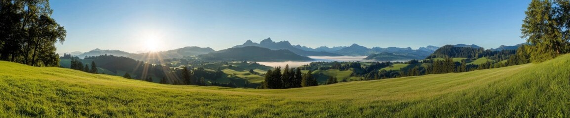 Poster - This is a beautiful panoramic aerial view of the french alps during winter with a stunning blue haze cloudy mountain backdrop