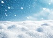 © Gelpi - Close-up of snow-covered ground with falling snowflakes and a blue sky background Generative AI
