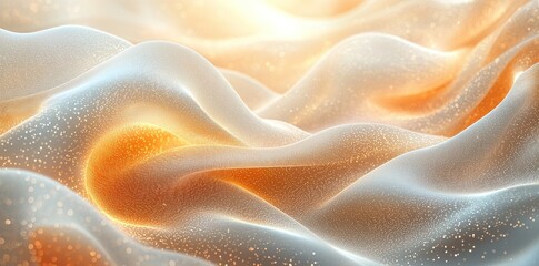 Wall Mural - abstract flowing golden waves with soft glowing particles creating a fluid, ethereal effect generati