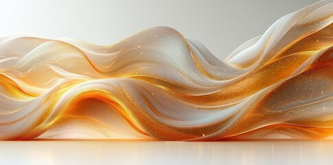 Wall Mural - abstract flowing golden waves with soft glowing particles creating a fluid, ethereal effect generati